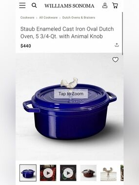 New Staub Cocette Oval Cast Iron Dutch Oven Rooster Knob Bleu Blue 5.75 Qt 5.4L